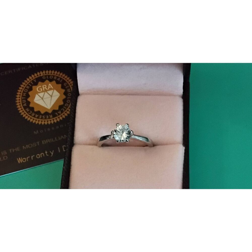 Stunning 1 Ct. Round Genuine Moissanite Solitaire Engagement Ring Sz 8